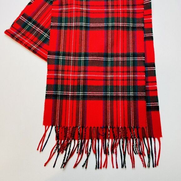Christmas Plaid Fringe Scarf Rectangular Red Fleece Holiday Festive Classic - Picture 1 of 2
